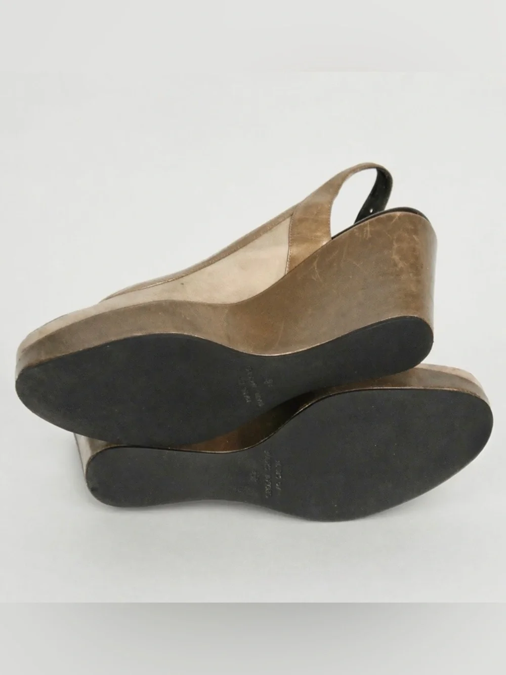Marc Jacobs Taupe Suede Leather Slingback Platform Wedge Heels EU 39.5 US 9 Y2K